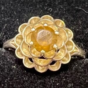 Vtg Avon Yellow Citrine Scalloped Floral Cocktail Ring Sterling Silver Sz 6